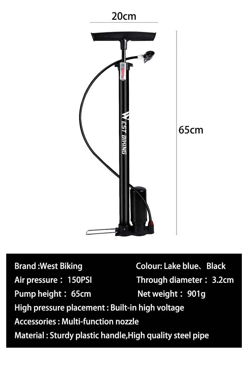 WEST BIKING 150Psi велосипедный насос высокого давления ножной подкачивающий насос для велосипедных шин насос Presta Schrader Клапан Аксессуары для велосипеда