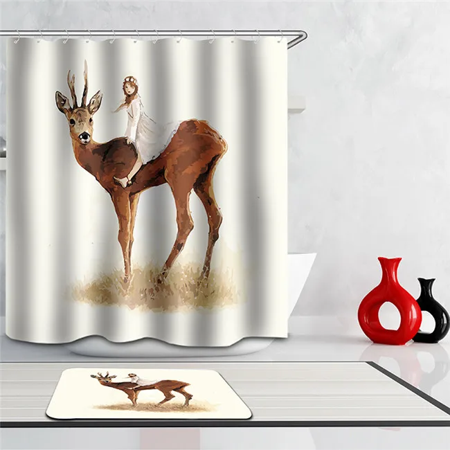 Deer girl Новинка, полиэфирная занавеска для душа, жираф, водонепроницаемая, для дома, для ванной, занавеска s, животное, олень, пейзаж, 3d, водонепроницаемая занавеска для ванной с крюком - Цвет: Deer girl