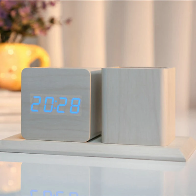 Новый контейнер ручки часы Винтаж LED Будильник с Температура Время Календарь