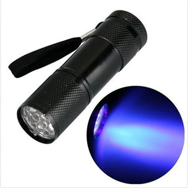 Новый 9LED алюминиевый УФ ультрафиолетовый фонарик фиолетовая лампа AAA горячая