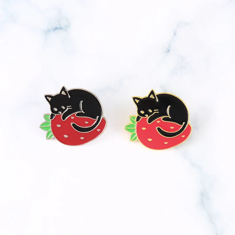 Кота эмали штырь фрукты кошка шпильки черного цвета броши кошки Китти Фруктово