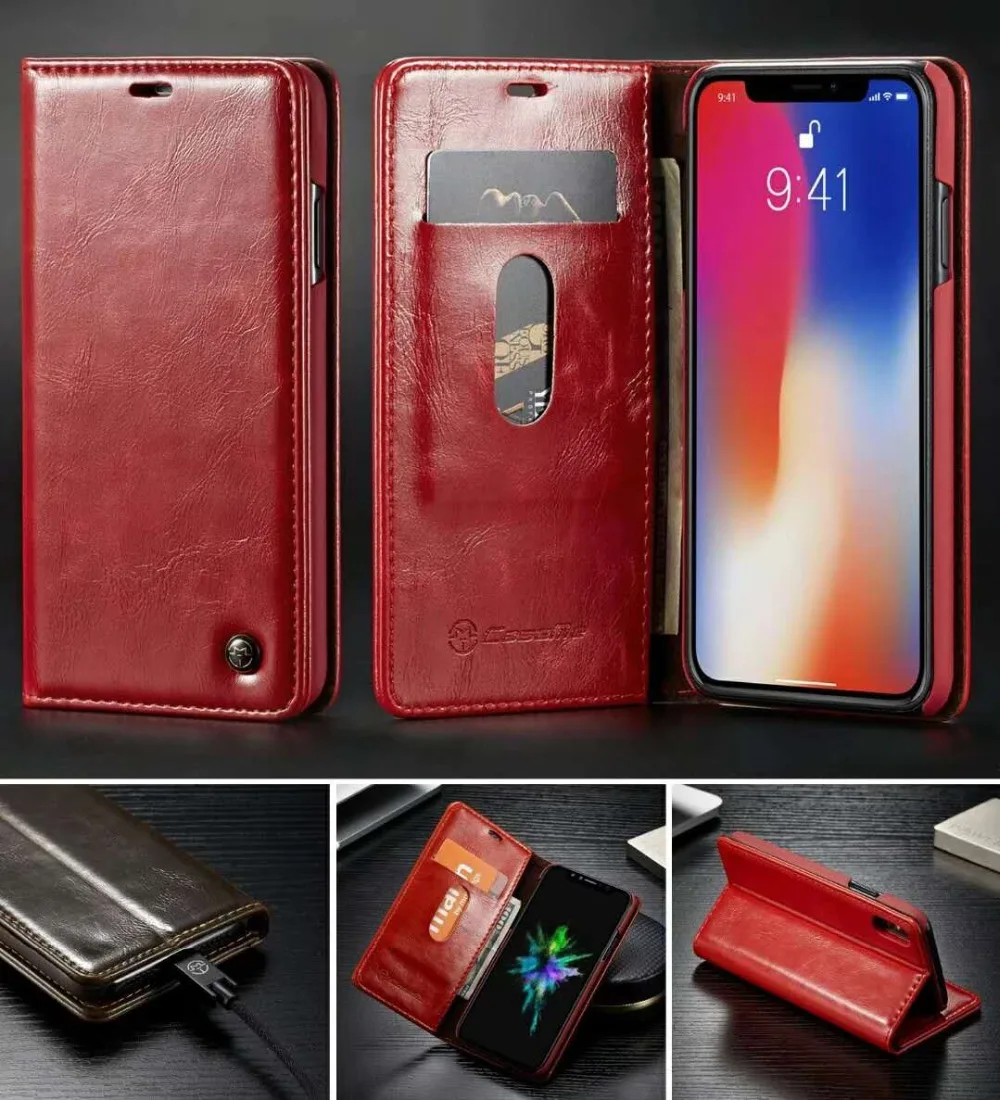 Флип-чехол CaseMe кожаный для iPhone XS Max чехол XR Магнитный чехол-кошелек с отделениями