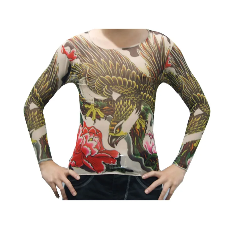 Мужская футболка с принтом тату дышащая быстросохнущая из полиэстера длинными