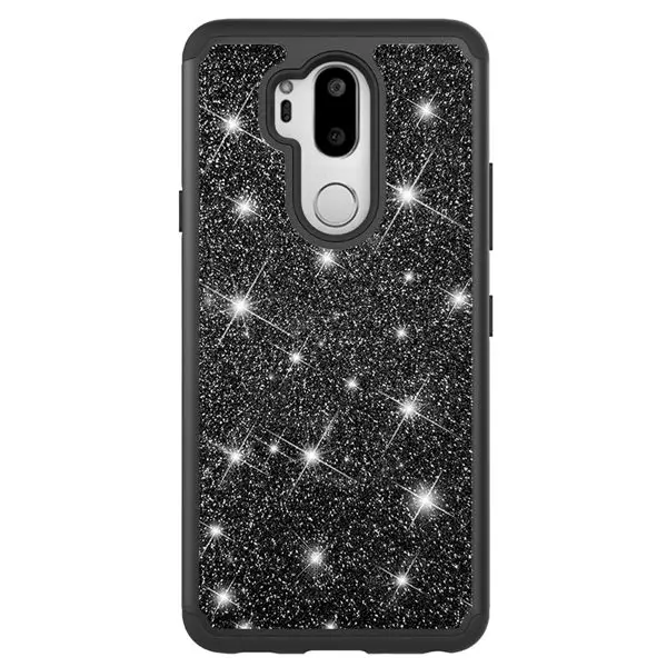 Розовый золотой чехол для телефона s для LG G7 чехол thinq для LG G7 Блестящий со стразами и пайетками силиконовый ПК 2 в 1 двухслойный чехол Fundas - Цвет: Черный