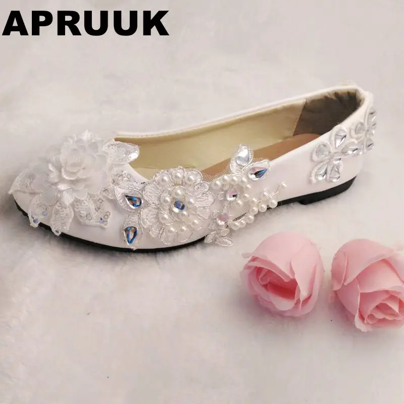 

Woman flats wedding shoes spring summer autumn handmade big flower front ivory pearls brides bridesmaid paty flats shoe