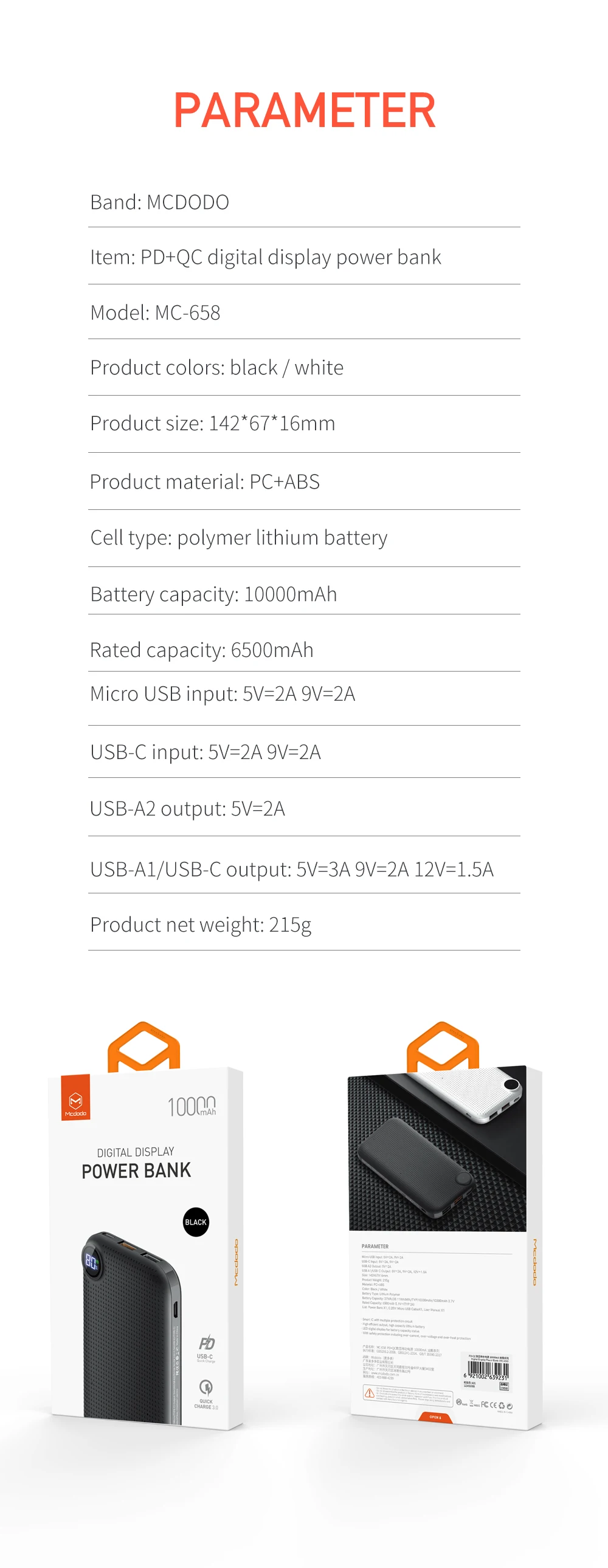 Mcdodo usb type-C PD 18 Вт power Bank 10000 мАч QC 3,0 Быстрая зарядка внешняя батарея для Xiaomi IPhone светодиодный дисплей портативное зарядное устройство