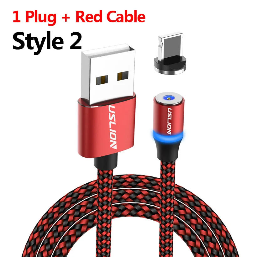 0069 Red USLION Магнитный зарядный кабель Micro usb type C кабель для iPhone XR XS MAX Магнитный светодиодный кабель для зарядки USB C для samsung Xiaomi - Цвет: 0069 Red