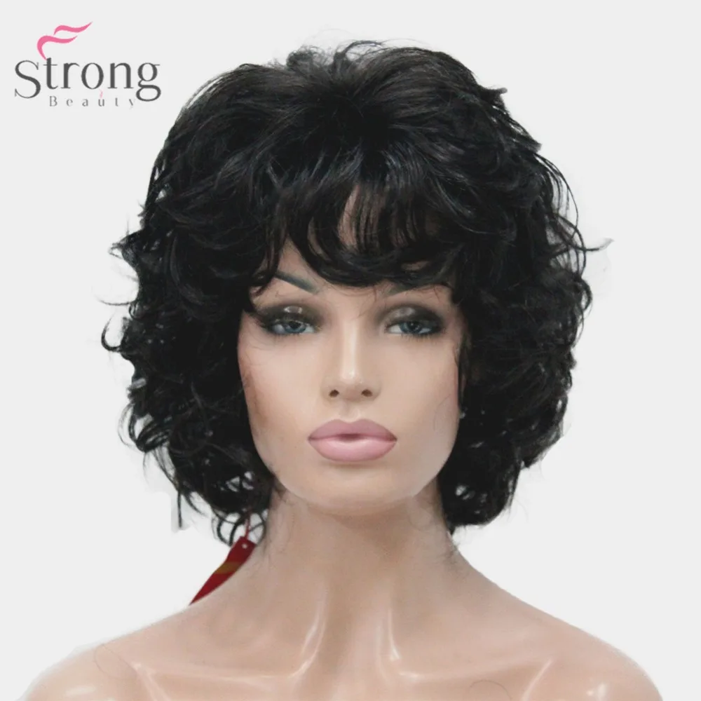 StrongBeauty женский синтетический парик натуральные волосы блонд/черный парик Короткие вьющиеся парики