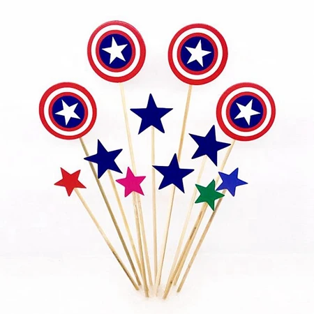 American captain 1 компл./лот Супер Герой мультфильма торт топпера, выбирает кекс флага для детей, хороший подарок на день рождения, вечерние поставки торт украшения аксессуары - Цвет: American captain