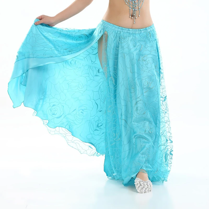 Женская Двухслойная юбка для танца живота Длинная Круглая с разрезом сбоку 9