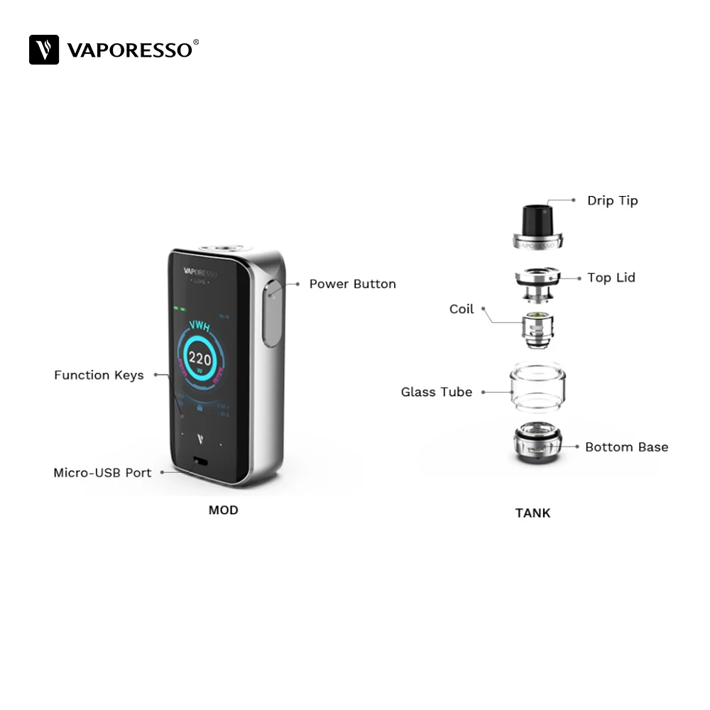 Оригинальный Vaporesso Luxe S Kit No18650 электронная сигарета с 220 Вт боксмод 8 мл вейп