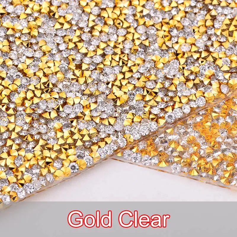 Gold Clear JUNAO 24*40 см Горячая фиксация кристалл AB Стразы Ткань Лист Кристалл сетка отделка смолы аппликация Блеск Стразы группа для DIY платье - Цвет: Gold Clear