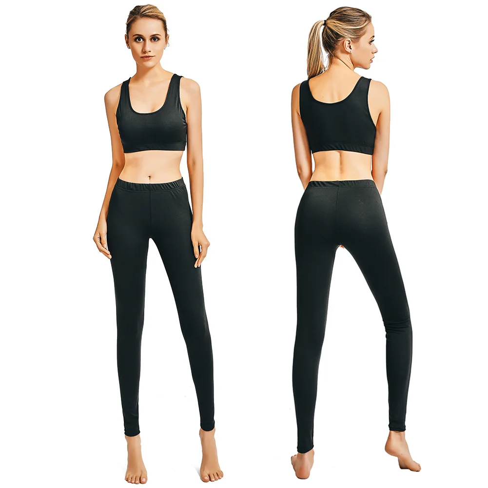 Женский спортивный костюм с бюстгальтером и леггинсами для занятий йогой черный