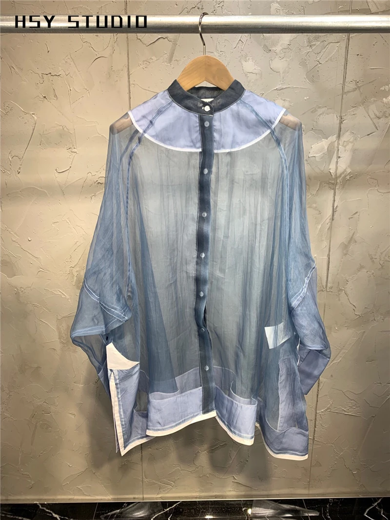 【HSY Studio】 2019 Новинка осени модные ins Женская шелковая блуза из органзы пальто