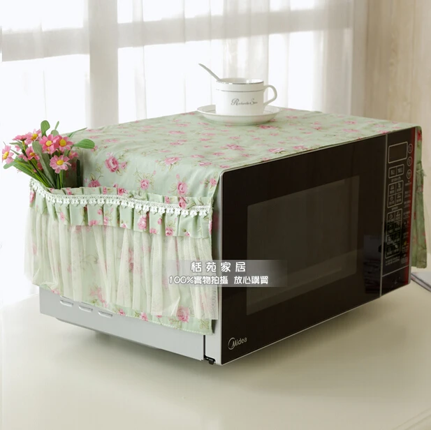 Florid Microwave Oven Cover Cloth Rustic Dust Lace Pocket Design Cotton Two Color Options Free Shipping |