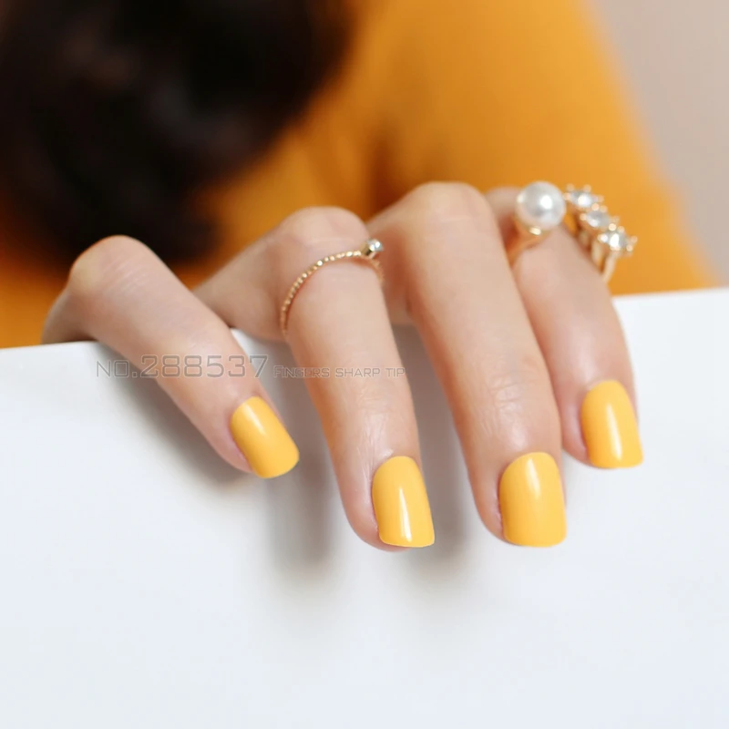 Накладные ногти ярко желтые квадратные 24 шт.|false nails|nail falseyellow nail |