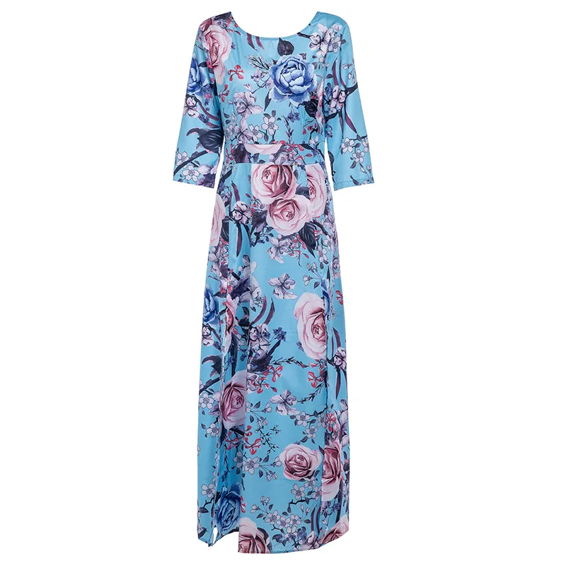 Женское богемное пляжное платье летнее макси с круглым вырезом и рукавом средней