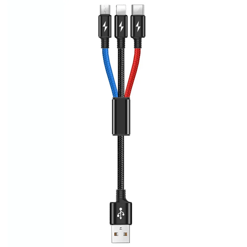 Черный Rovtop 3 в 1 USB кабель удлинитель телефонный разъем зарядное устройство Шнур с Micro usb type C для сотового телефона планшета зарядный кабель - Цвет: Черный