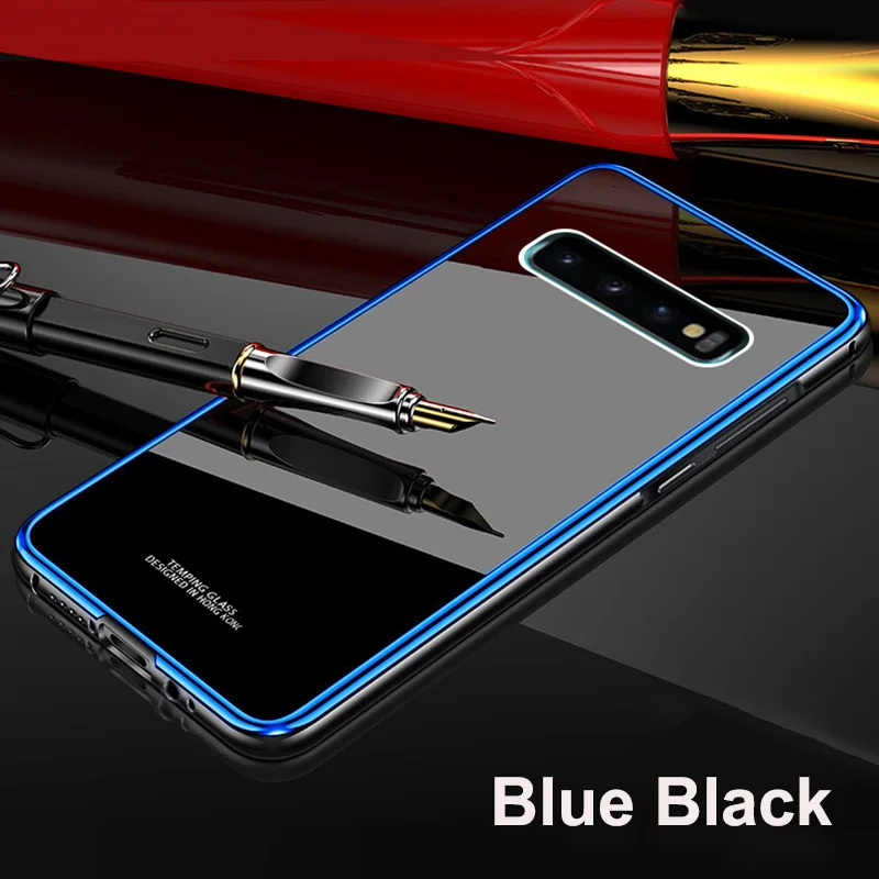 Leanonus 9H чехол из закаленного стекла для samsung Galaxy S10/S10 Plus/S9/S9 Plus/Note 9 Coque жесткий металлический бампер чехол для телефона - Цвет: Black Blue