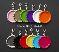 mixed 12 colors free shipping metal flattend bottle cap with small lobster clasps for flat zipper pulls key chain 20 pcslot