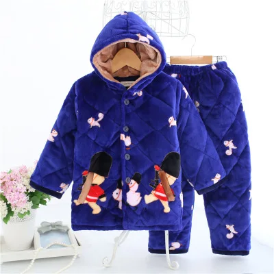 Blue pajama sets Детские пижамные комплекты, комплекты одежды, плотные фланелевые пижамы, одежда для сна из кораллового флиса, зимние стеганые фланелевые пижамы для мальчиков и девочек - Цвет: Blue pajama sets