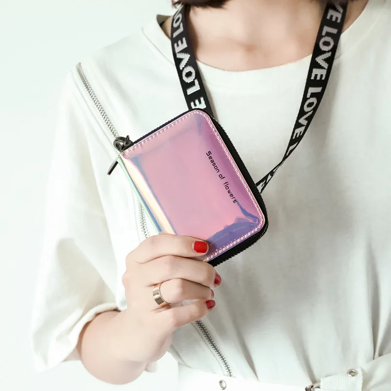

Laser Lady Short Women Wallets Black Red Color Mini Money Purses Small Fold Pu Leather Female Coin Purse Card Holder Wallet Wome