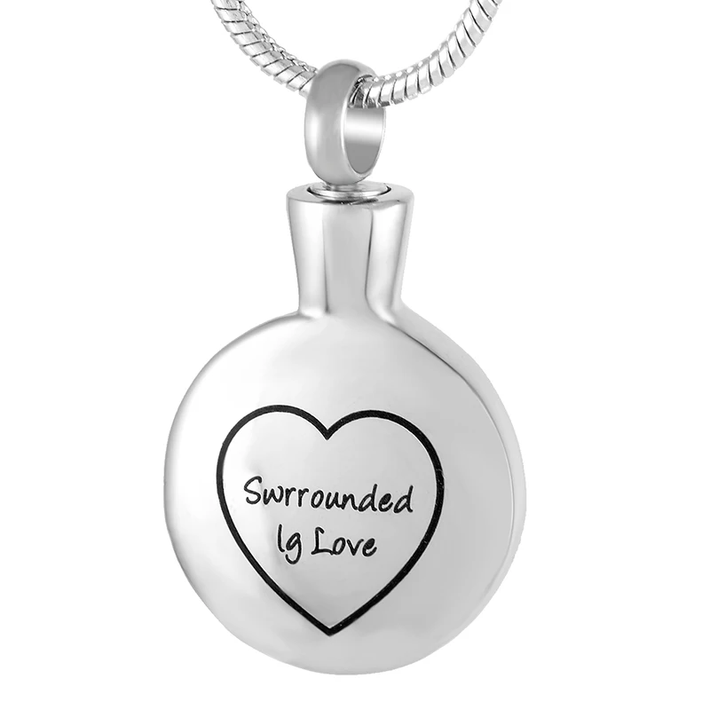 

IJD9301 Engravable Stainless Steel Round Memorial Urn Jewellery Pendant Hold Human/Pet Ashes Cremation Necklace