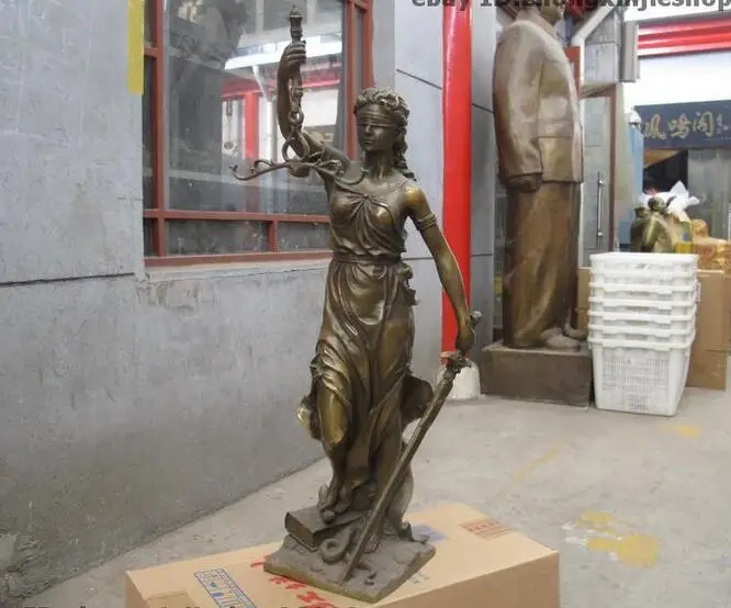 

27.5"Western Bronze Copper Sword Lady Justice Art Sculpture