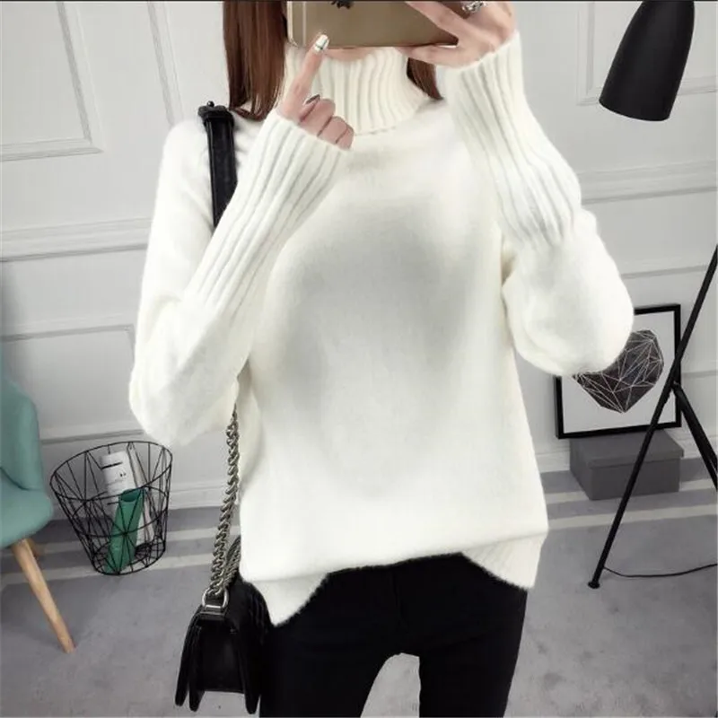 New Women High Collar Loose Pullovers Sweater Female Autumn Winter Long-sleeved Joker Thicke Girls Bottom knit A0184 | Женская одежда
