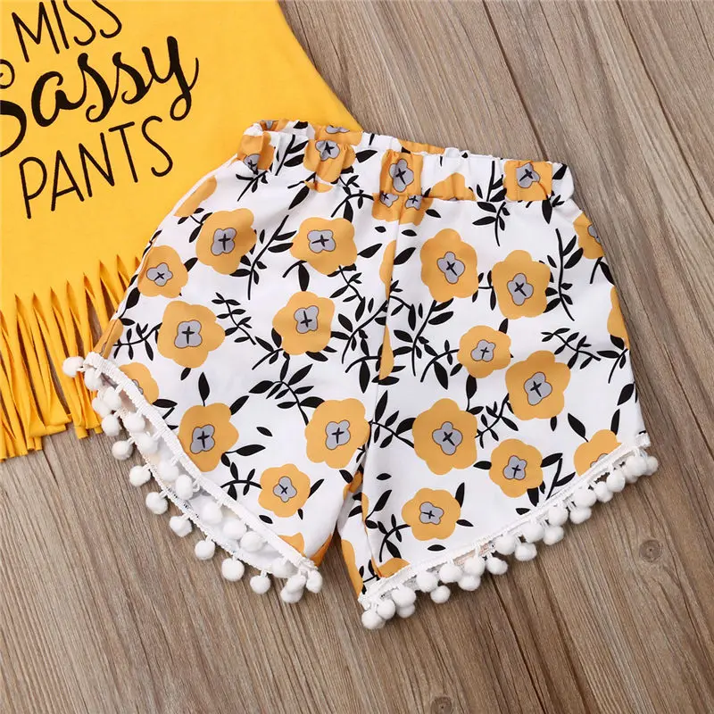 Комплект детской одежды для маленьких девочек с кисточками жилет буквенным