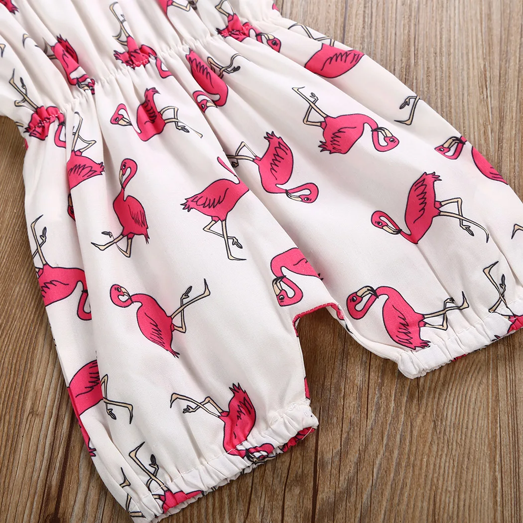 Для новорожденных девочек ползунки оборками с рисунком Фламинго комбинезон