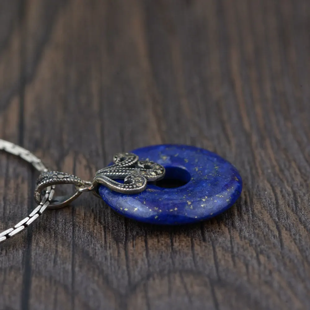 Круглая Подвеска из серебра 925 пробы с лазуритом 100%|thai silver pendant|pendants for womenf pendant |