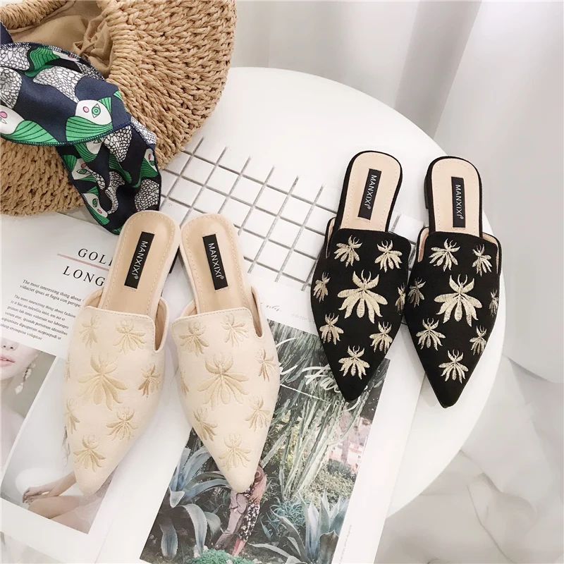 2019 летние женские шлепанцы на плоской подошве с закрытым носком удобные замшевые