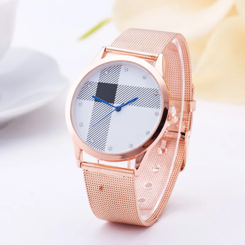 Новый Лучший бренд Плед смотреть женщины роскошные платья полный стали часы мода