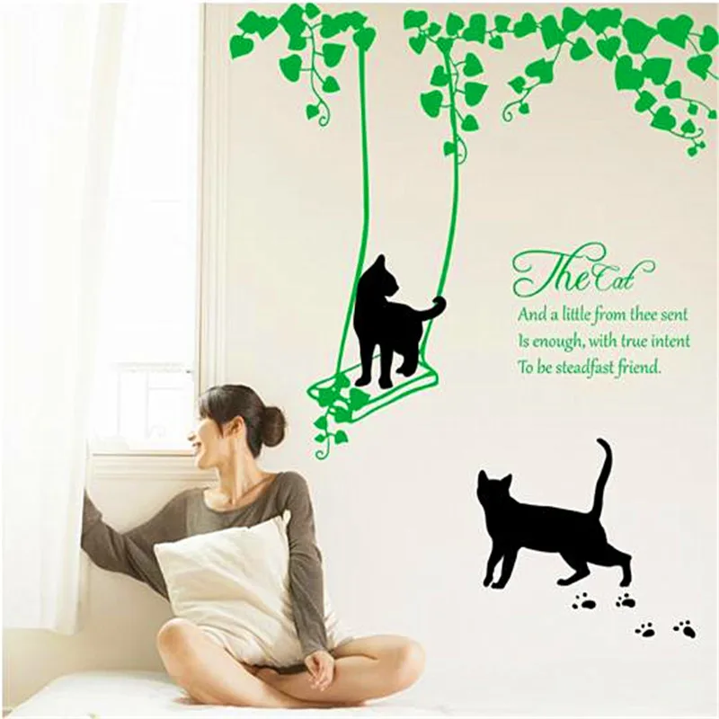Green Garden and Black Cats Room Bedroom Decoration Removable PVC Wall Sticker | Дом и сад