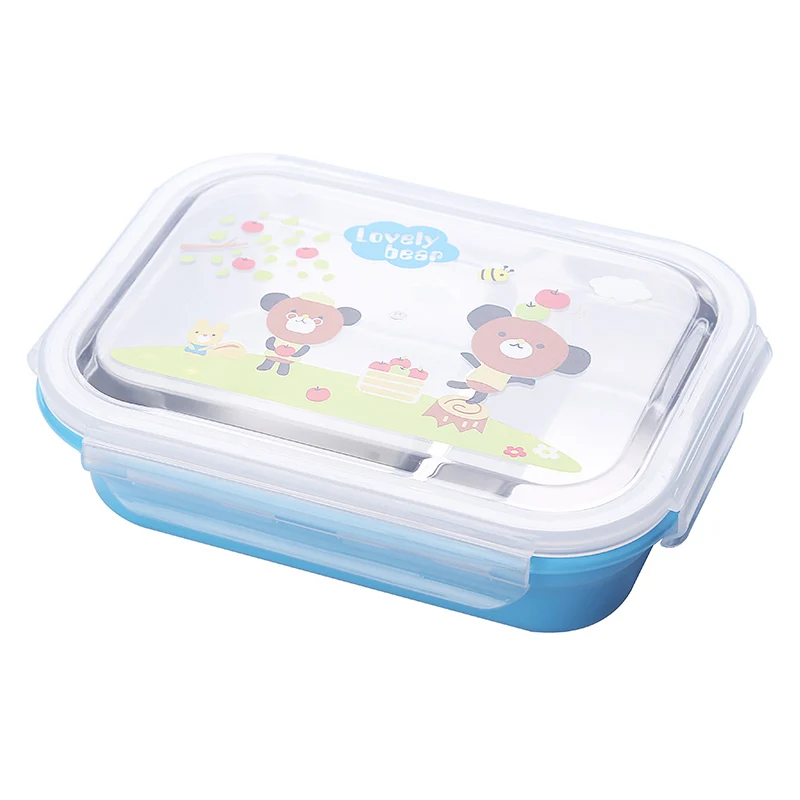 Синий Дети ланч бокс 304 Нержавеющая Сталь Bento box японский контейнер для еды термос для еды детская посуда термальность студентов пикник посуда хранения - Цвет: Синий