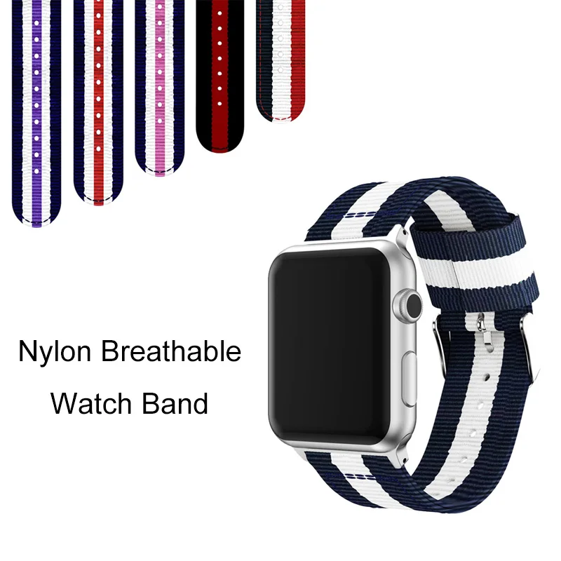 Полосатый нейлоновый ремешок для Apple Watch 4 3 2 1 петля браслет тканый iwatch 44 мм 40 38 42