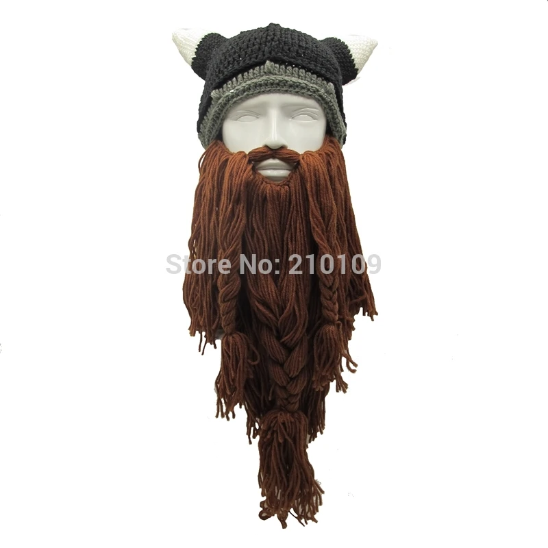 Mr.Kooky мужские варвары Vagabond Viking Beanie роговые шапки ручной работы зимние теплые подарки на день рождения крутые забавные кляп шапка на Хэллоуин - Цвет: Coffee Beard Adult