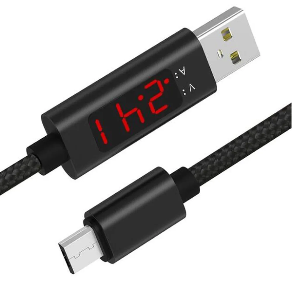 СВЕТОДИОДНЫЙ цифровой микро USB кабель зарядное устройство с интерфейсом Lightning V/A Дисплей для передачи данных и зарядки устройств плетеный кабель для samsung для Iphone 8 pin кабель, цвета в ассортименте