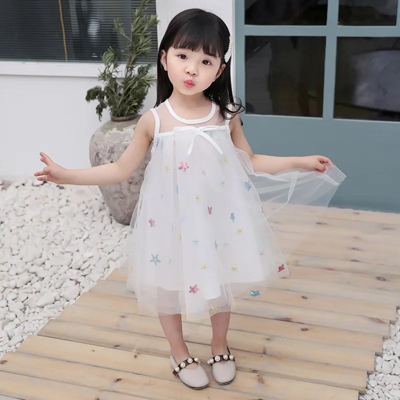 Jargazol Summer Flower Girls Dresses 2019 Star Embroidery Sleeveless Princess Dress Elegant Sequins Toddler Girl Outfits | Детская