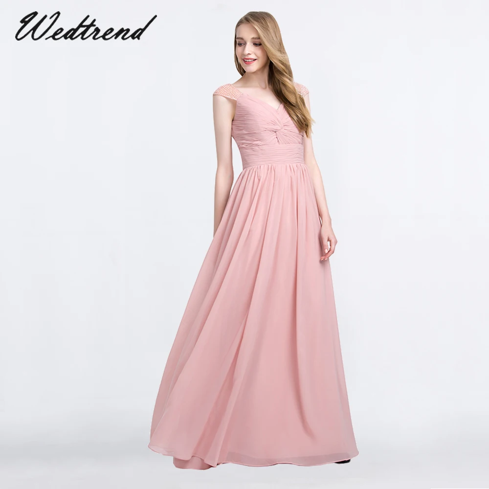 Wedtrend Cheap Floor Length Evening Dress Simple Pleated Chiffon Formal Dresses Gown vestido de noche | Свадьбы и торжества