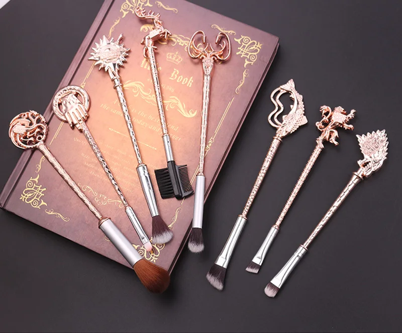 rose gold Прямая поставка, горячая Распродажа кистей для макияжа из фильма Игра престолов, набор мягких синтетических кистей с пудрой, контуром теней для век, бровей, губ - Handle Color: rose gold