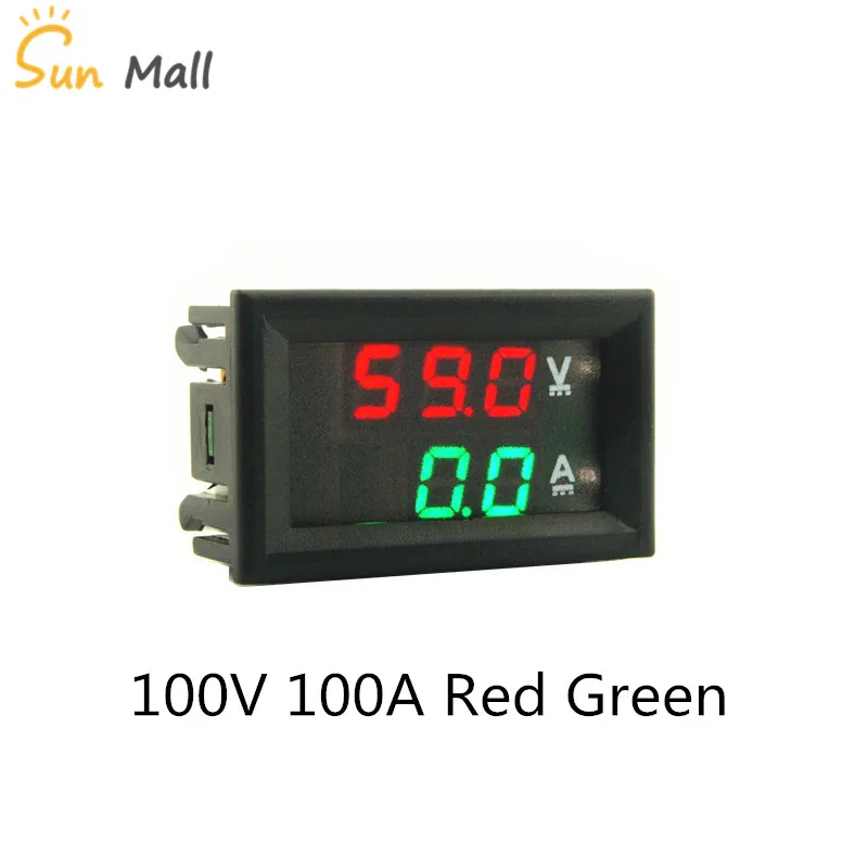 DC 100V 100A Red Green Mini 0.28inch LED Digital Voltmeter Ammeter Volt Ampere Meter Amperemeter Voltage Indicator Tester