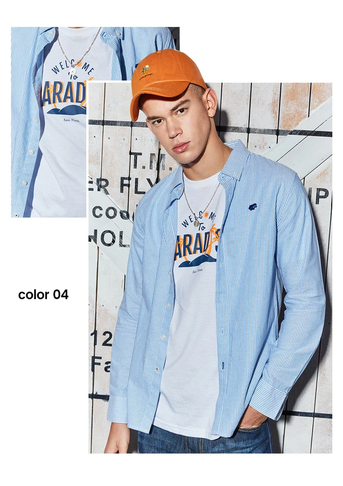 Giordano рубашка фирмы Giordano «Оксфорд» выполненная из натурального хлопка с логотипом лягушки на груди, имеет три варианта цвета белый, небесный и серый