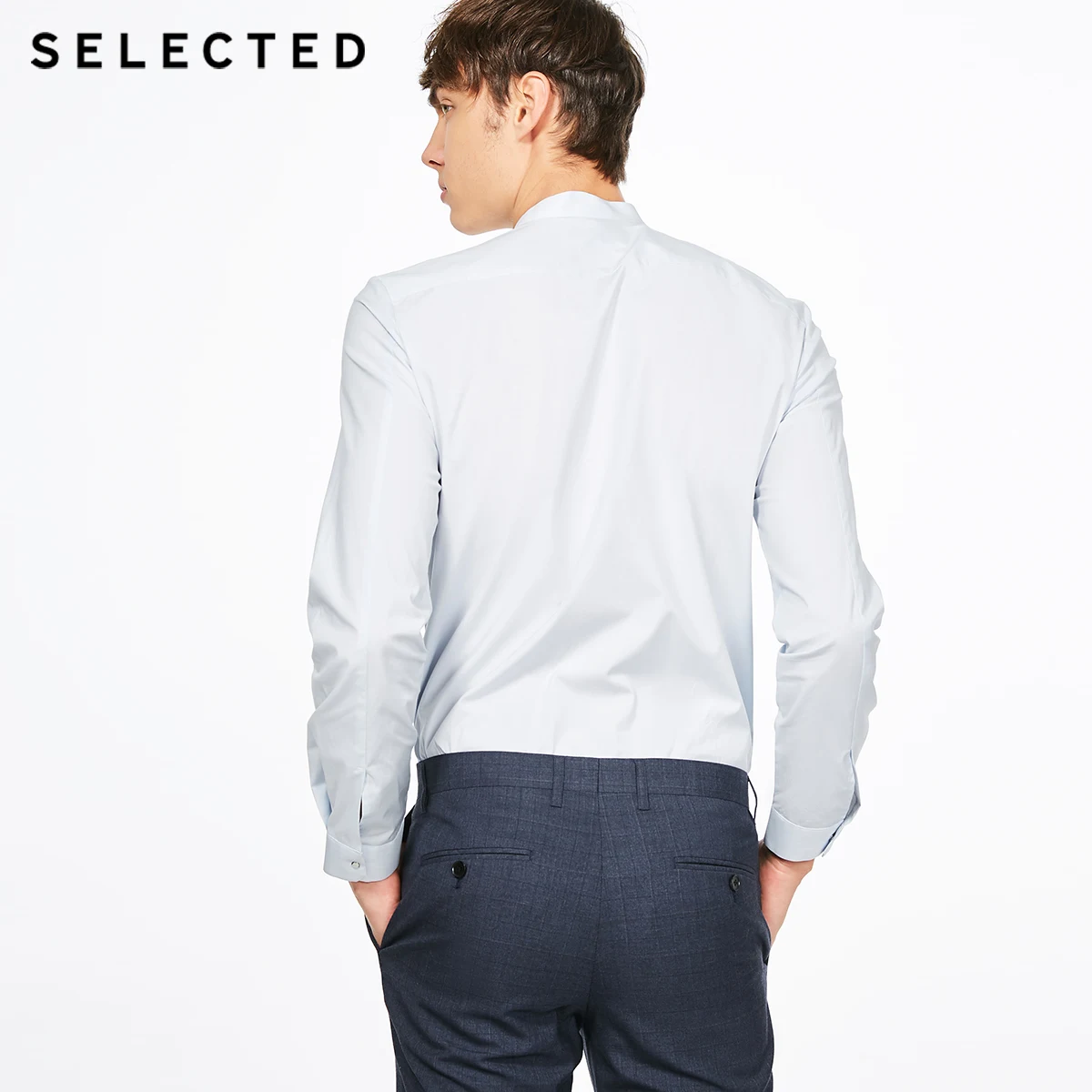 SELECTED cotton micro projectile collar long sleeved shirt S|417405526 | Мужская одежда