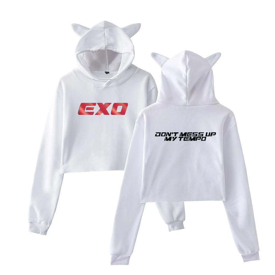 EXO Kpop 2018 популярный тренд для девочек пупочная Сексуальная толстовка с капюшоном