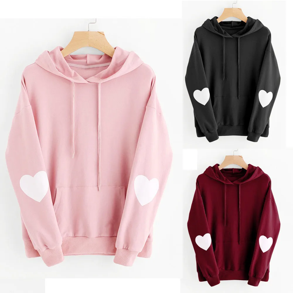 Feitong/Женская толстовка для девочек большие размеры kawaii с капюшоном милым сердцем