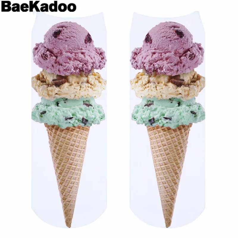 Носки BAEKADOO разных цветов с 3D рисунком мороженого унисекс низкие носки до