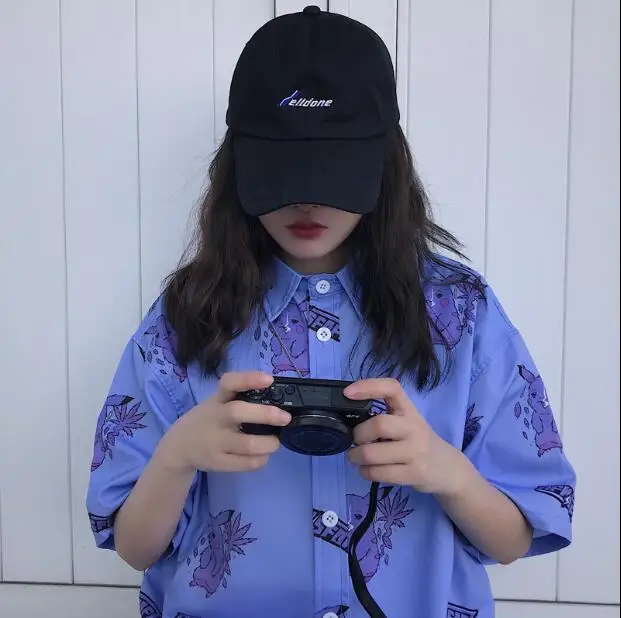 Фиолетовый Женские рубашки Ulzzang японский каваи Дамы Винтаж Пикачу печати свободная рубашка женский корейский Harajuku Милая одежда для женщин - Цвет: Фиолетовый