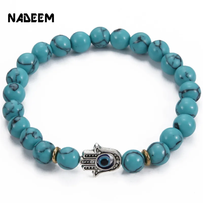 Новый дизайн натуральный 8 мм Howlite браслет из бисера Фатима хамса ручной для йоги